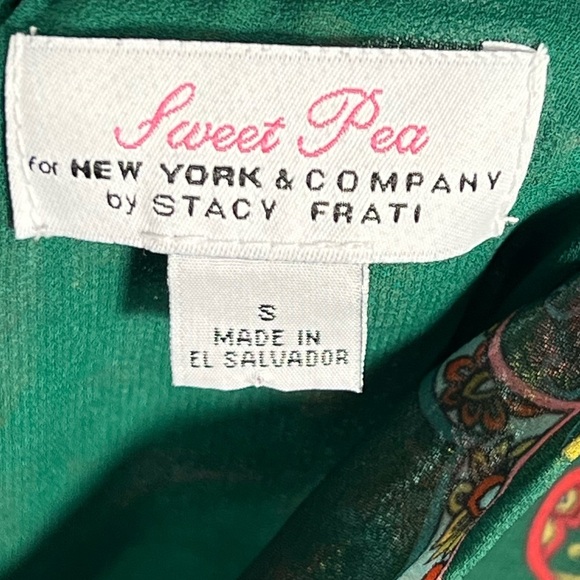 Pink Green Paisley Blouse Sz Small Stacy Frati Sweet Pea Chic Top Sash Tie Neck - Picture 8 of 9